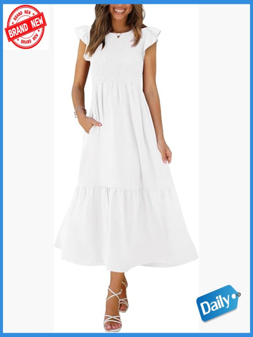 Ruffle Sleeve Smocked Maxi Dress with Pockets XS-2XL